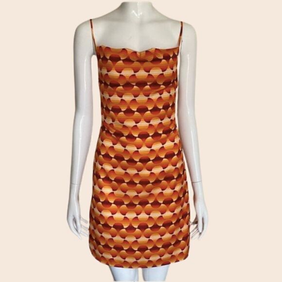 Urban Outfitters Orange & Red Geometric 70's Retro Mini Slip Dress Size XS - Picture 1 of 10